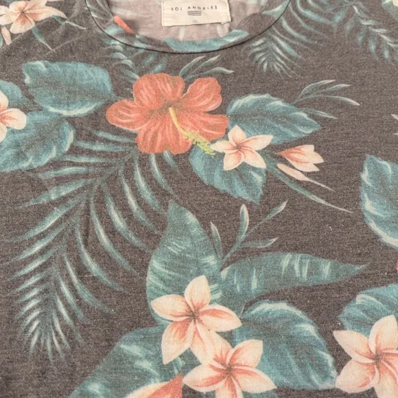 Sol Angeles Tropical Floral T Shirt Hawaiian Print Gray Soft Tee Small USA - Picture 5 of 6